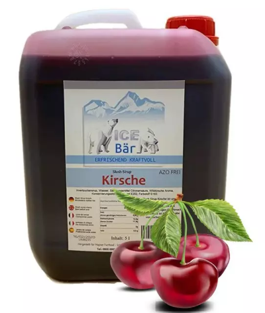 (4,99 EUR/l) ICE BÄR Slush Sirup Konzentrat AZO FREI Eis Kirsche 5 Liter