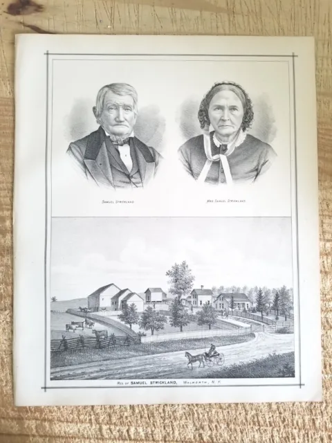 RESIDENCE OF SAMUEL STRICKLAND,WALWORTH,NY.VTG 1887 13.7" x 11.5 ART PRINT*
