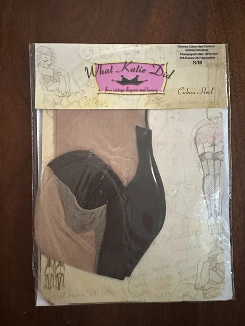 WHAT KATIE DID Glamour Cuban Heel Contrast Seamed Stockings Champagne