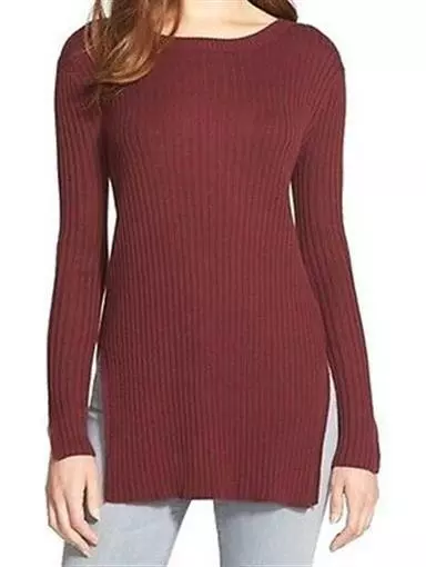 Trouvé Rib Knit Women's Long Sleeve Tunic Sweater Brown size X-Large