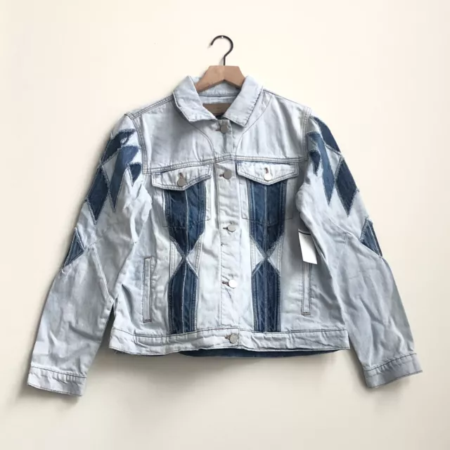 New BLANK NYC Denim Multicolor Patchwork Jacket Size Medium Borderlines Blanknyc