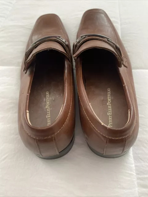 PERRY ELLIS MEN’S Brown Dress Shoes Size 9 Portfolio Ultra Foam Slip On ...