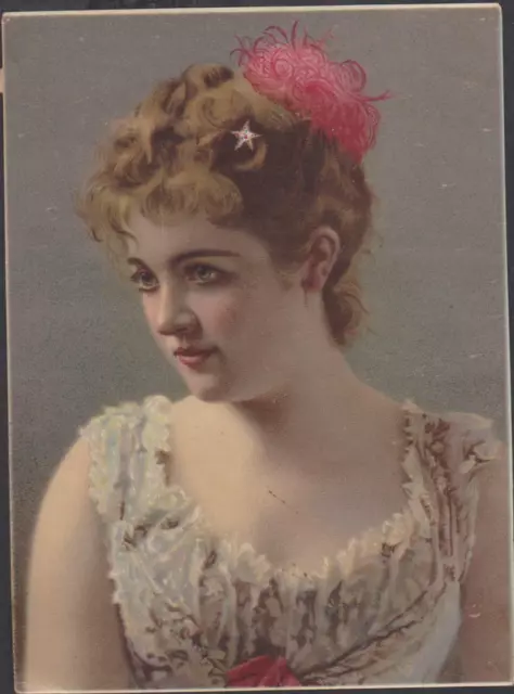 Chromo Ancien-Portrait De Jeune Femme Annee 1900-Costume D'epoque/Etoile/Chignon