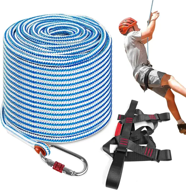 16 Strand Arborist Climbing Rope,Tree Rope,With Hook and Safety Belt,Uv Resistan