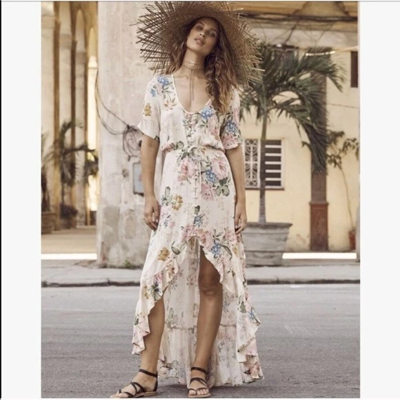 AUGUSTE THE LABEL Size 8 Delilah Frill Maxi Dress in Natural Bloom