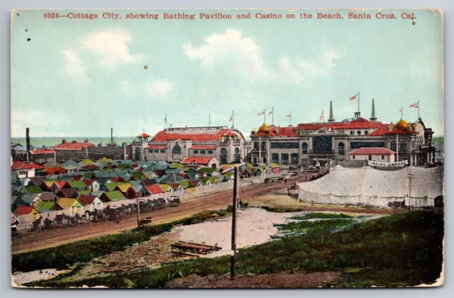 Cottage City Bathing Pavilion and Casino on Beach Santa Cruz CA c1910 Postcard