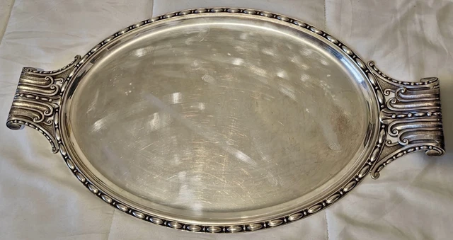 Plateau De Service Ancien En Métal Argenté – Double Poinçons – Fin XIVe – Vintage