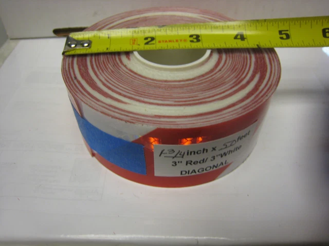 3M BRZ983L WHITE RED Reflective Diagonal Stripe  Conspicuity Tape 1-3/4" x 50'