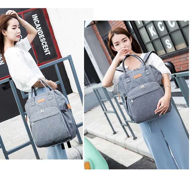 US Mummy Diaper Backpack Large Capacity Maternity Nappy Baby Travel Bag Gray 3