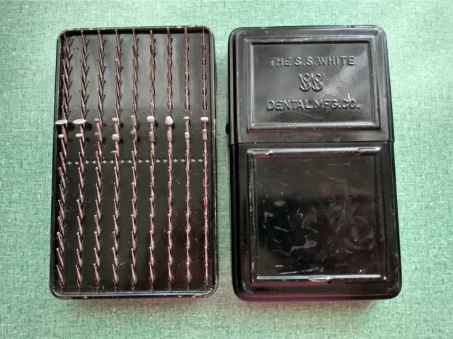 Antique S. S. White Revelation Bur Block Dental Tool Box Holder w/ 144 Bits