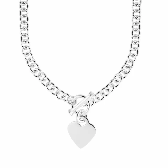 Sterling Silver Charm Rolo Link Heart Tag Toggle Necklace designer inspired