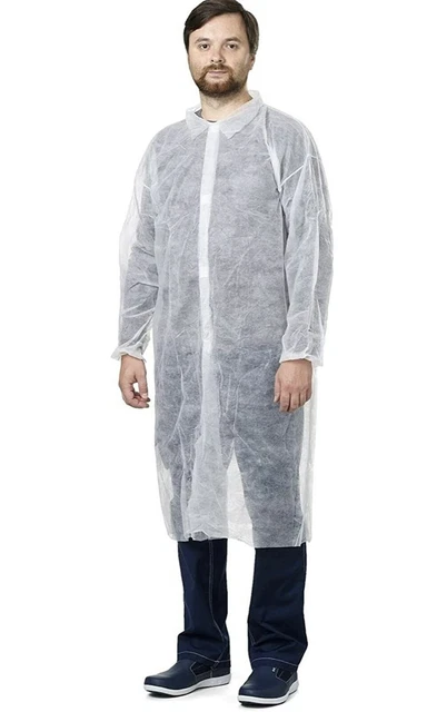 White Disposable Lab Coats XL Size Pack Of 10 Surgical Lab Coats 40 GSM Poly NIP