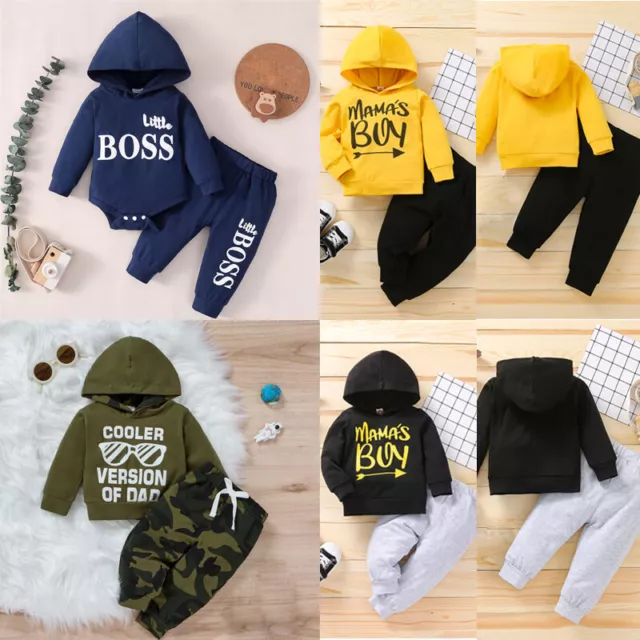Newborn Baby Boys Tracksuit Hooded Sweatshirt Tops Pants Outfits Clothes Set