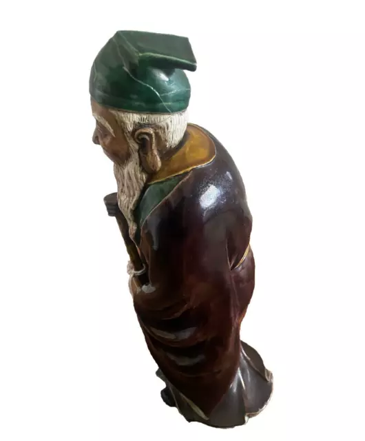 Chinese Old wise Man with stick Porcelain Figurine  16" small chip Rare piece 2