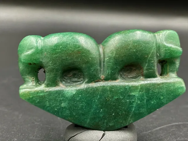 Ancient Pyu culture Aventurine jade carved two elephants figure bead south Asia 3