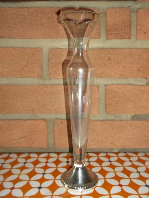Vaso In Vetro Vintage American Duchin Creazioni Argento Sterling. M782
