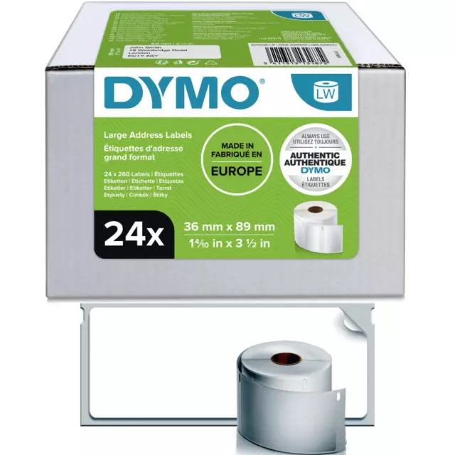 NEW 24 Rolls Dymo Shipping Address Large Labels 36x89mm 130/Roll Bulk