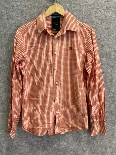 G-Star Raw Mens designer orange check print slim long sleeve button shirt S (629