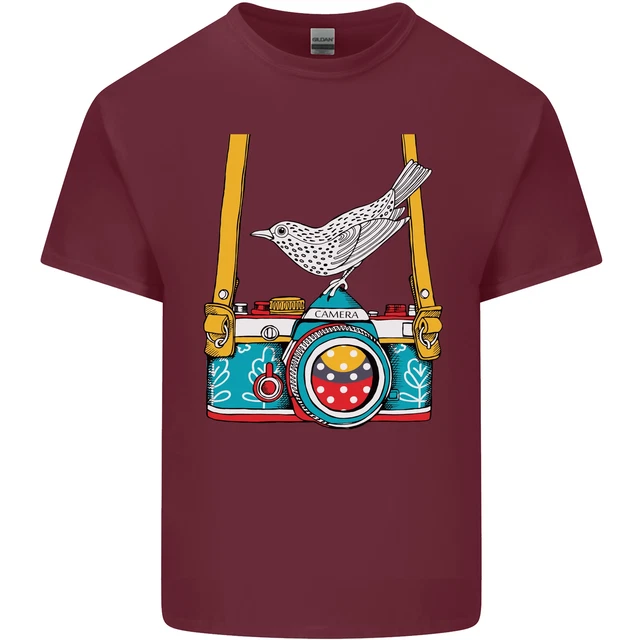 T-shirt top fotocamera con un fotografo di uccellini fotografia da uomo cotone 9