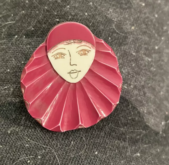 VINTAGE GALALITH Pierrot French Clown Face Pin Brooch Art Deco Woman ...