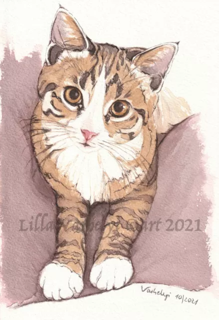 Original Tuschezeichnung Inkdrawing, Katze Cat, Unikat, Signiert Lilla Varhelyi