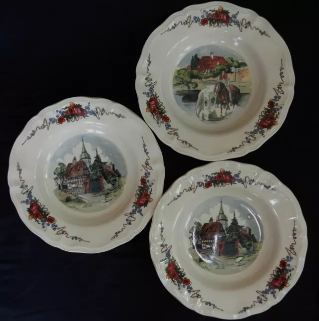 B'/ Lot x3 assiettes creuses en faïence de Sarreguemines "Obernai"