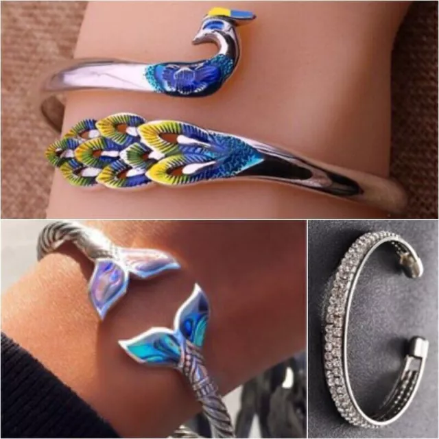 Fashion Women 925 Silver Peacock Bracelet Bangle Cuff Wedding Jewelry Gifts