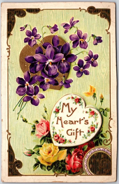 My Hearts Gift Violets Roses Yellow And Red Greetings Wishes Card Postcard
