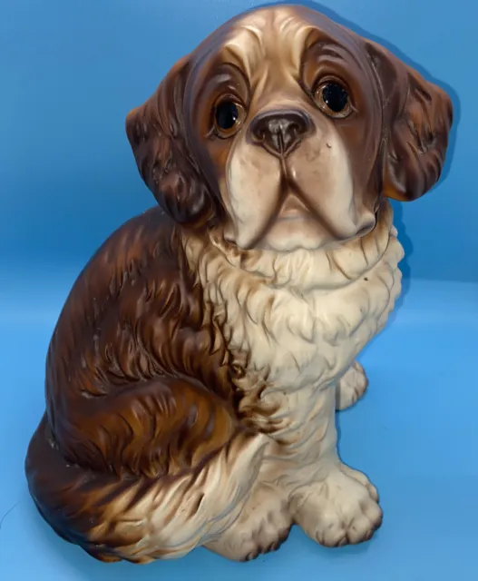 St. Bernard Puppy Dog Figurine Signed Ceramic Painted Japan 9.5" 