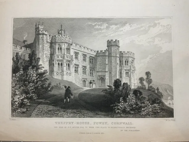 Treffry-House, Fowey, Cornwall, The seat of JF Austin Esq, Antique Print c1831
