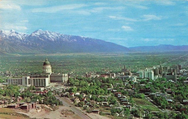 Salt Lake City UT Utah, Aerial View State Capitol Wasatch Range Vintage Postcard