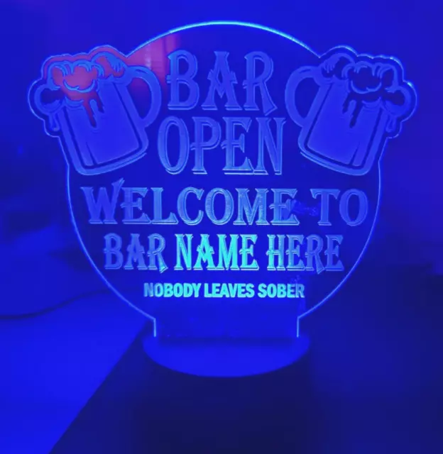 Bar top open led sign light up personalised mancave garden pub club remote 3