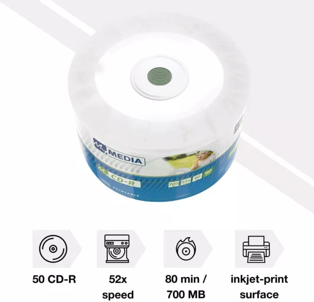 100 x Verbatim Mymedia CD-R Full INKJET Printable 52x CD Blank Disc 700MB 80min