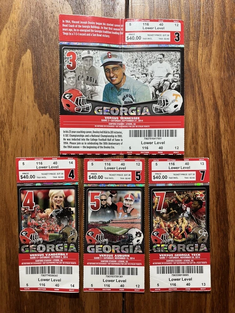 UGA Georgia Bulldogs 2014 Ticket Stub Lot (4) Vince Dooley Tribute