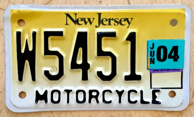 2004 New Jersey  Motorcycle Cycle  License Plate " W 5451 " Nj 04