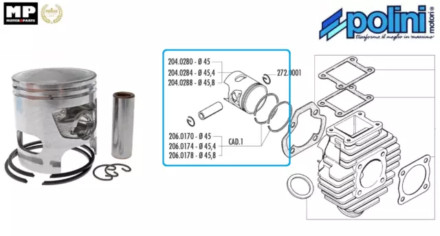 Ensemble Piston Segments Axe Ø45 Polini Pour Cylindre Polini Yamaha Chappy 50