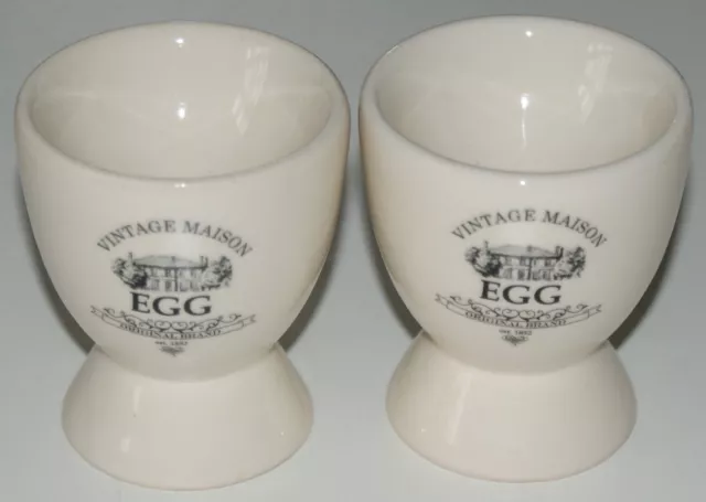 Vintage Maison Set of Two Ceramic Cream Egg Cups with Black Logo/Writing