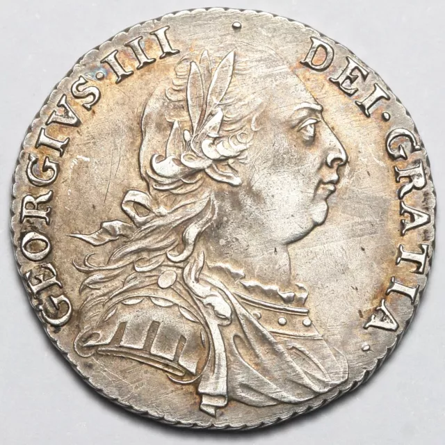 1787 King George Iii Great Britain 1/1 Retrograde Silver Shilling Coin