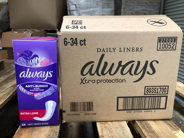 Revestimientos diarios extra largos antiracimo Always Xtra Protection paquetes de 6 a 34 unidades