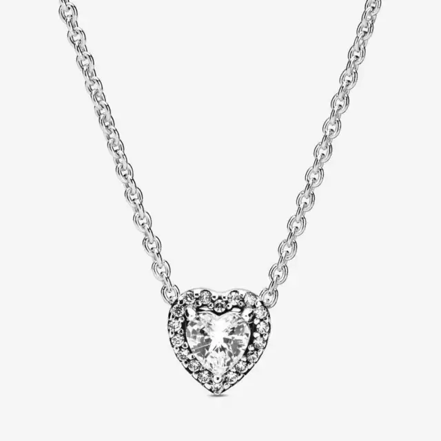 Brand Authentic 100% 925 Silver Elevated Heart Collier Necklace 398425C01-45CM