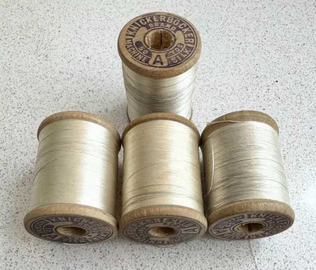 4 VINTAGE Silk Thread KNICKERBOCKER Ecru Pale Taupe Fly Fishing Tying Sewing ST3