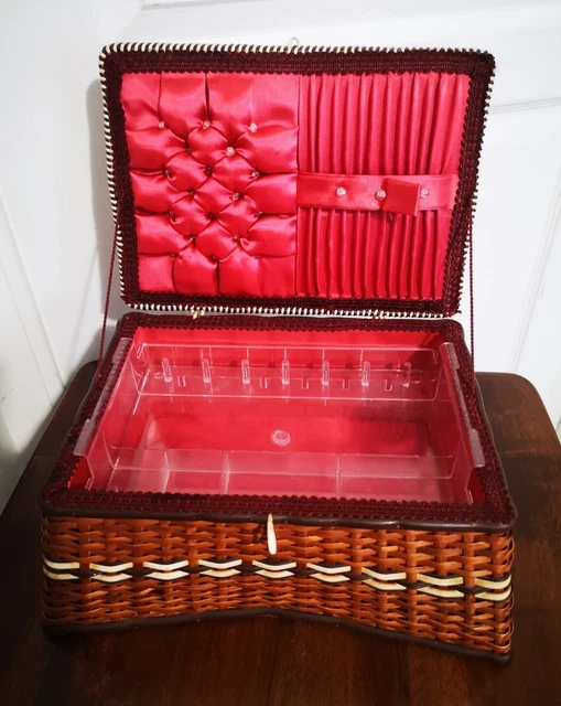 Ancien Panier à Couture En Osier Et Tissu - Vintage Années 1950