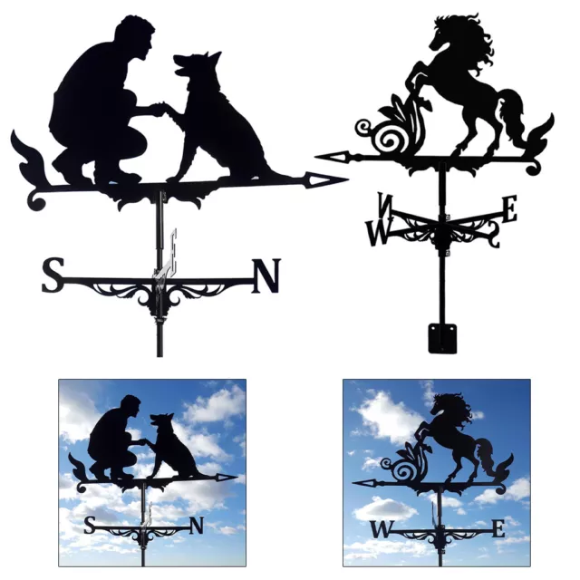 Wind Vane Man and Dog Horse Black Stainless Steel Weathervane Outdoor