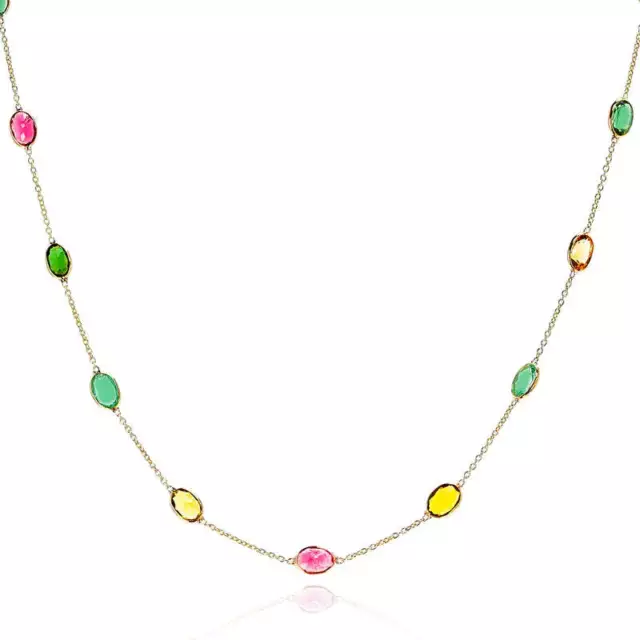 Oval Shape Multi Tourmaline Necklace, 18 Karat White Gold Blue