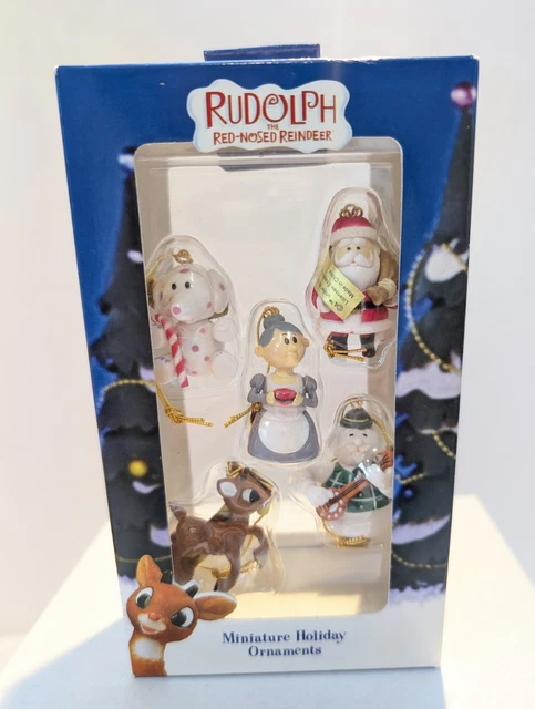 RUDOLPH RED NOSED Reindeer Set of 5 Miniature Christmas Ornaments ...