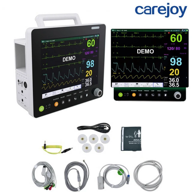 Carejoy 12" Modular Plug-in Digital Patient Monitor ECG NIBP RESP TEMP SPO2 PR