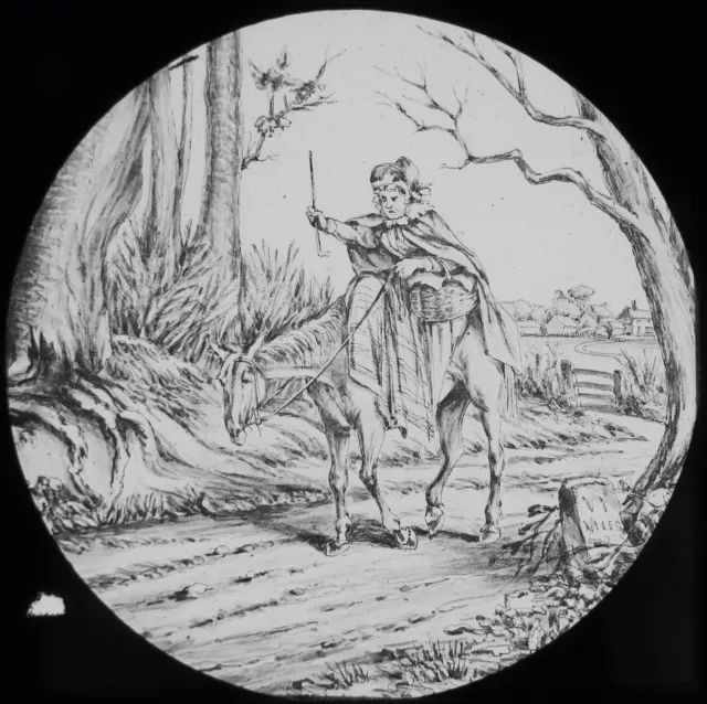 Glas Magic Lantern Rutsche DAME PERKINS C1890 VIKTORIANISCHE GESCHICHTE FRAU REITEN