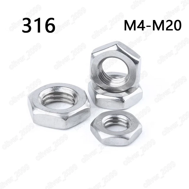 316 filo a mano destra dadi esazionali sottili in acciaio inox taglia M4 - M20