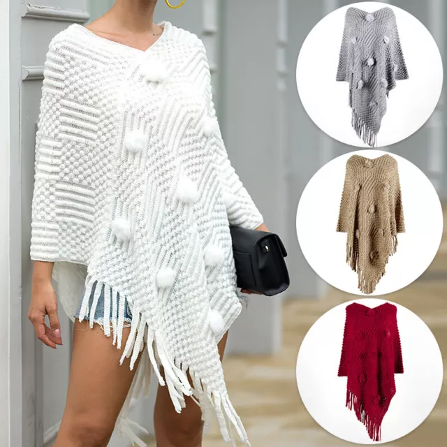 Womens Ladies Knitted Sweater Poncho Cape Shawl Wrap Loose Pullover Jumper Tops