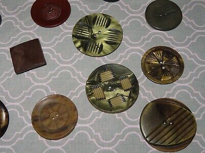 Lot Vintage Buttons Green Brown Mod Art Deco Large Asian Carved